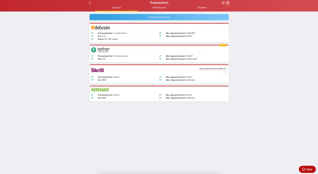 Méthodes de paiements disponibles sur Asian Connect