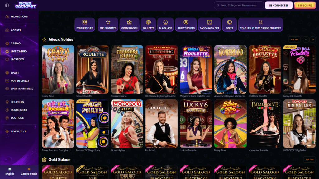 nova jackpot live casino
